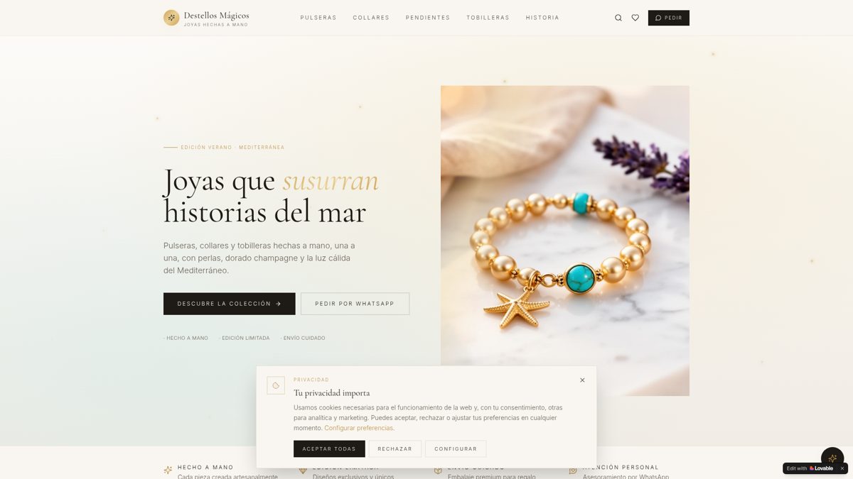 Captura de la web del proyecto Destellos Mágicos